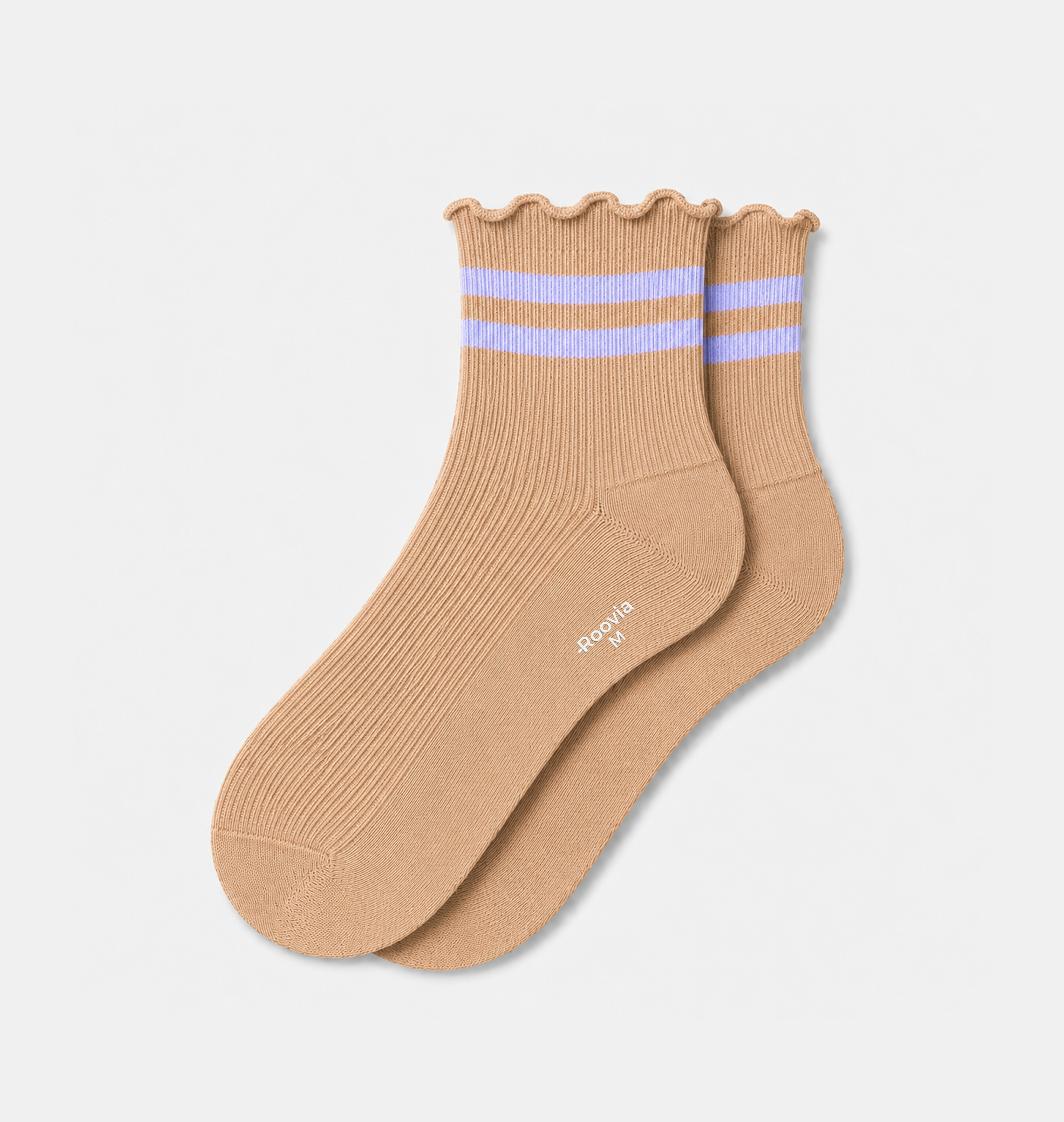 Women’s Quarter Socks Beige Stripe Ruffle