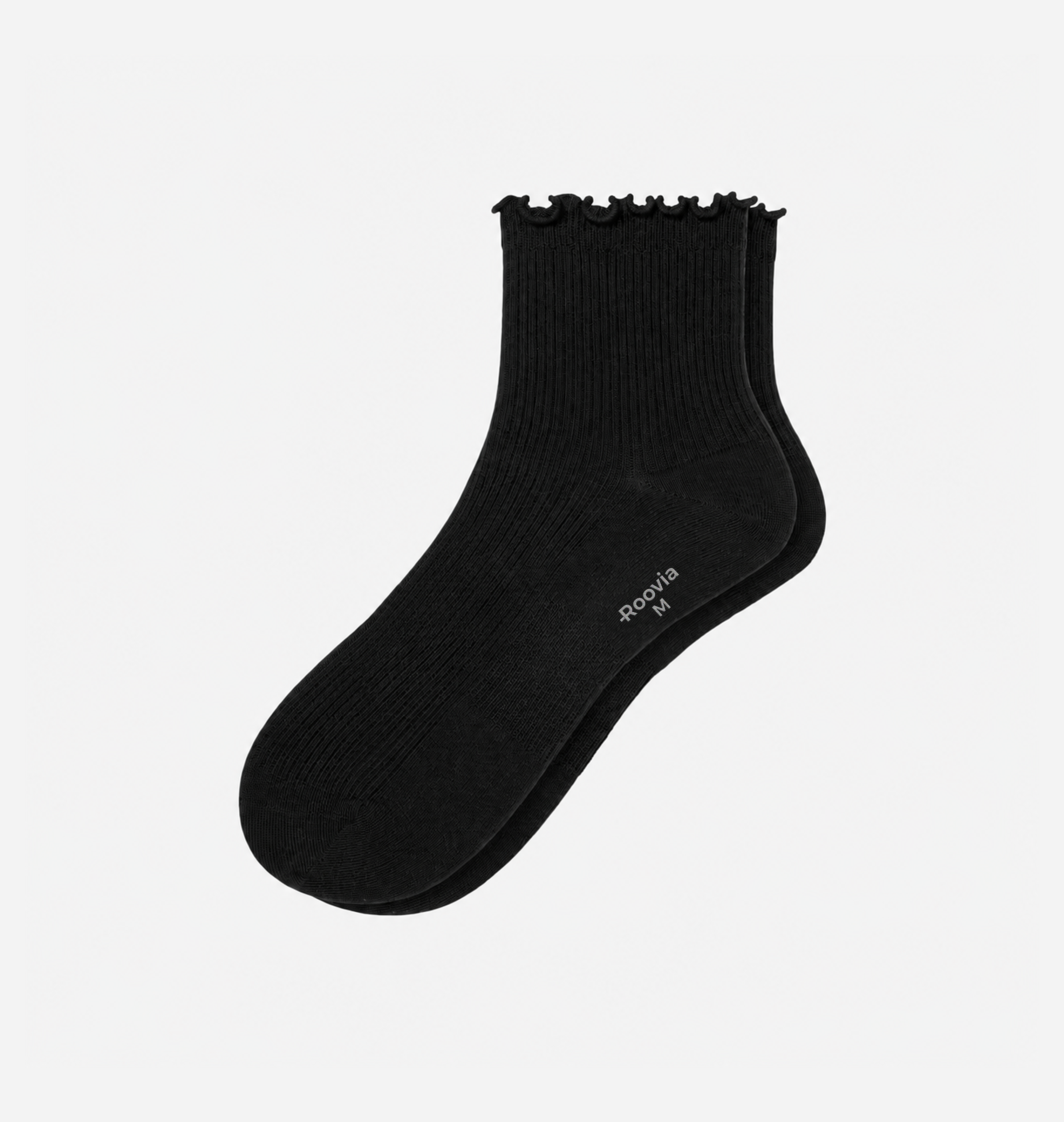 Women’s Quarter Socks Black Ruffle Rib