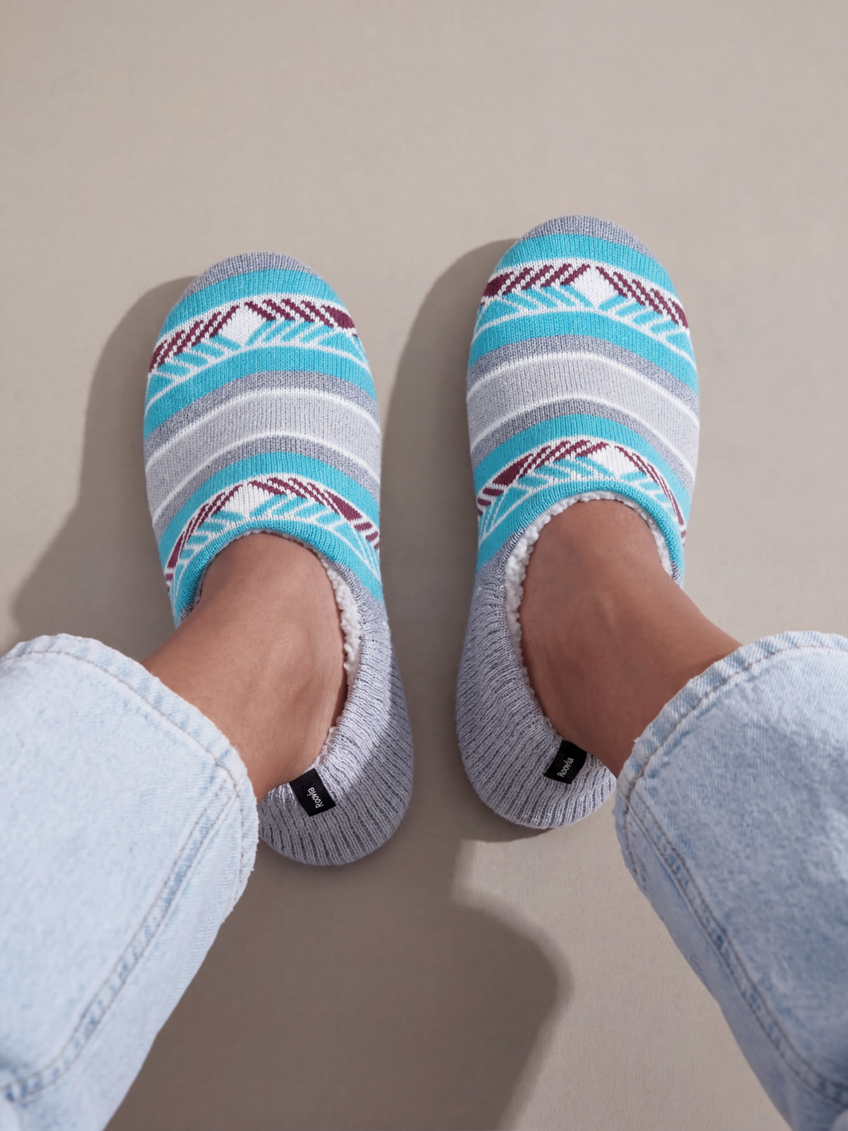 Women's Gripper Slipper Gray Strip Year Round 2